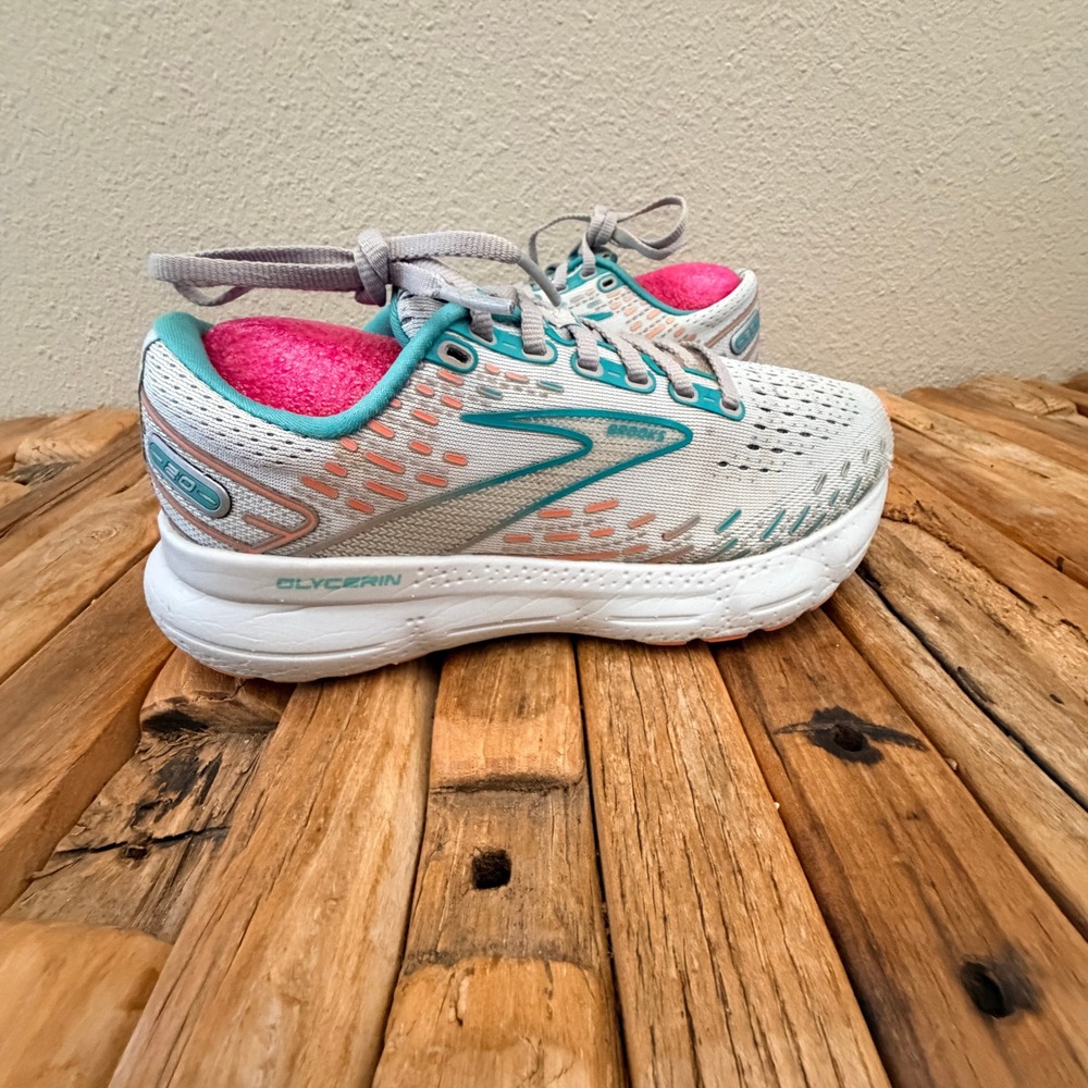 Brooks Glycerin 20 Womens Running Shoes Grey Teal Peach 1203691B017